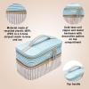imageConair Travel Makeup Bag Large Toiletry and Cosmetic Bag Perfect Size for Use At Home or Travel Train Case Shape in Blue SuedeLike MaterialBlue and Tan