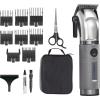 imageConairMAN CloseCut Cordless Precision Hair Clipper and Trimmer Set 8 Combs Barber Hair Cutting Scissors Blade Guard Storage Case Oil and Brush LithiumIon Battery Clippers for Hair CuttingChrome Silver