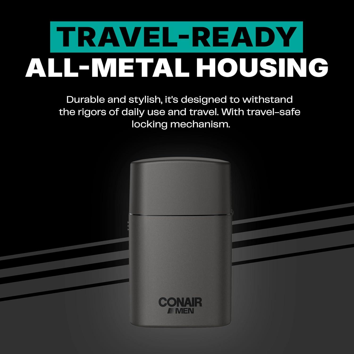 imageConair Men Foil Shaver for Face  Mens Facial Hair Groomer  Hypoallergenic and Cordless  Portable Battery Powered for Travel