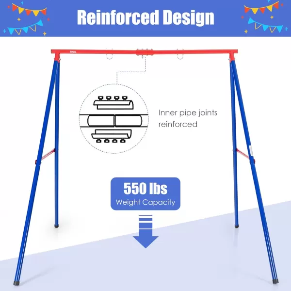 INFANS 2 Seat Swing Stand, 550 lbs Heavy Duty Metal Swing Frame, Extra Large A-Frame Swing Stand for Kids and Adult Indoor Outdoor Activity Backyard Playground