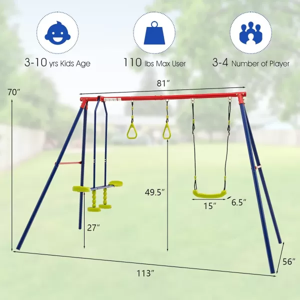 INFANS 2 Seat Swing Stand, 550 lbs Heavy Duty Metal Swing Frame, Extra Large A-Frame Swing Stand for Kids and Adult Indoor Outdoor Activity Backyard Playground