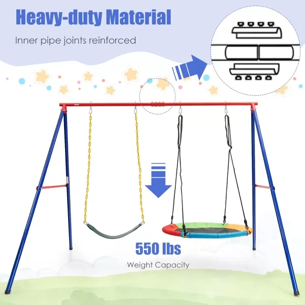 INFANS 2 Seat Swing Stand, 550 lbs Heavy Duty Metal Swing Frame, Extra Large A-Frame Swing Stand for Kids and Adult Indoor Outdoor Activity Backyard Playground