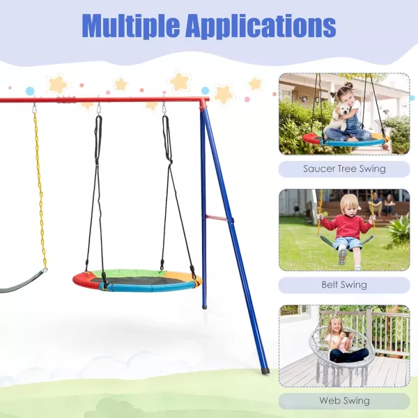 INFANS 2 Seat Swing Stand, 550 lbs Heavy Duty Metal Swing Frame, Extra Large A-Frame Swing Stand for Kids and Adult Indoor Outdoor Activity Backyard Playground