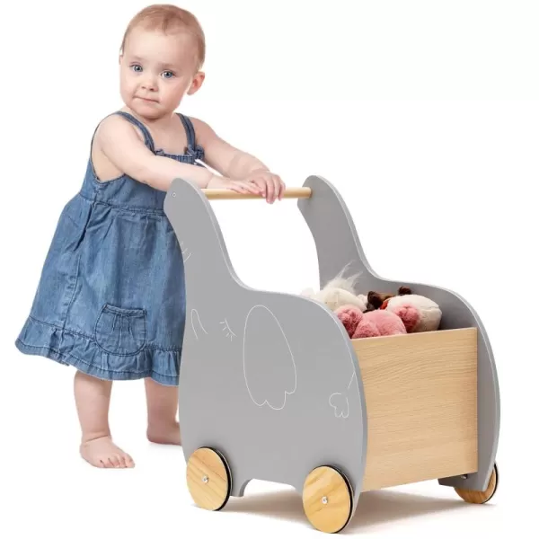 INFANS 2 in 1 Baby Wooden Push Learning Walker with Wheels, Kid Shopping Cart Stroller for Baby Girls Boys, Children Wagon Push and Pull Toy for Toddlers Age 1 2 3 Years Old