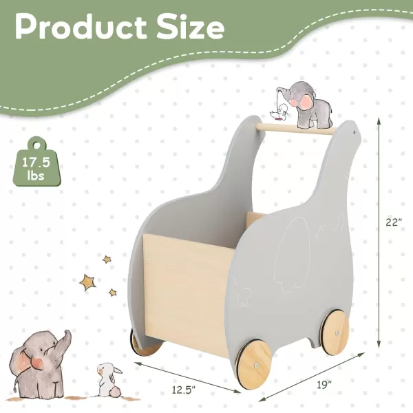 INFANS 2 in 1 Baby Wooden Push Learning Walker with Wheels, Kid Shopping Cart Stroller for Baby Girls Boys, Children Wagon Push and Pull Toy for Toddlers Age 1 2 3 Years Old