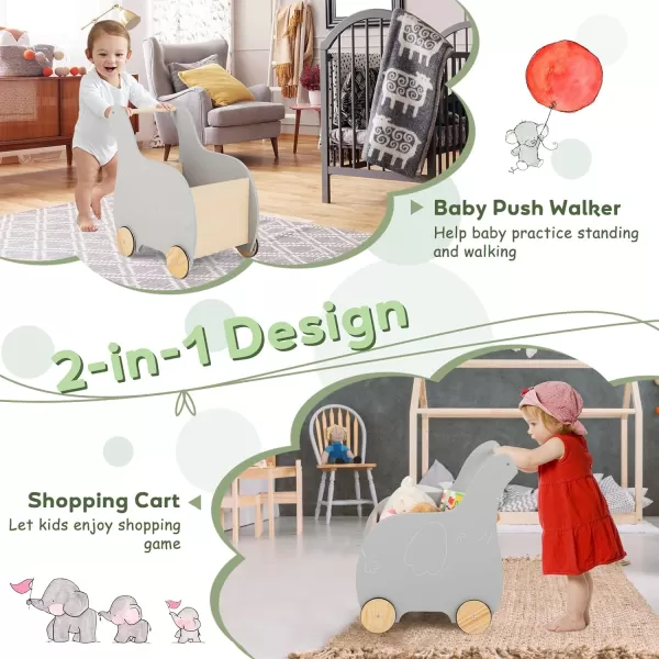 INFANS 2 in 1 Baby Wooden Push Learning Walker with Wheels, Kid Shopping Cart Stroller for Baby Girls Boys, Children Wagon Push and Pull Toy for Toddlers Age 1 2 3 Years Old