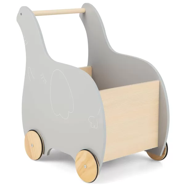 INFANS 2 in 1 Baby Wooden Push Learning Walker with Wheels, Kid Shopping Cart Stroller for Baby Girls Boys, Children Wagon Push and Pull Toy for Toddlers Age 1 2 3 Years Old