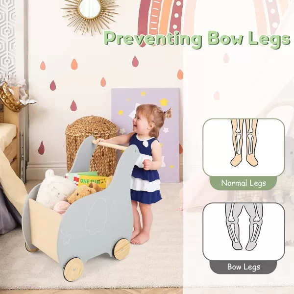 INFANS 2 in 1 Baby Wooden Push Learning Walker with Wheels, Kid Shopping Cart Stroller for Baby Girls Boys, Children Wagon Push and Pull Toy for Toddlers Age 1 2 3 Years Old