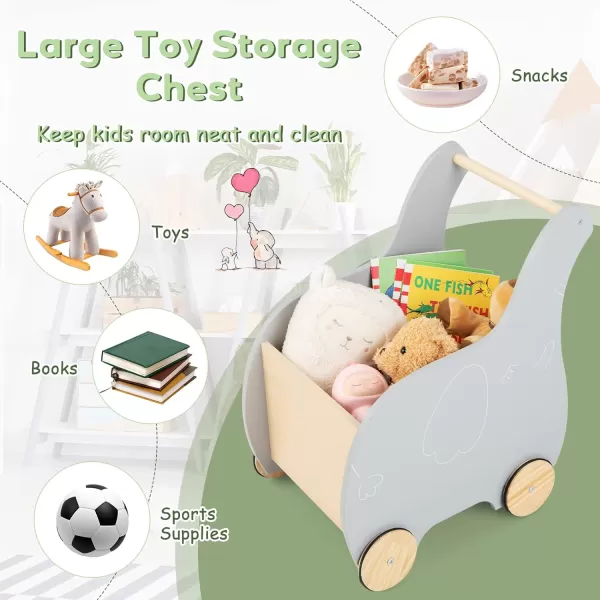 INFANS 2 in 1 Baby Wooden Push Learning Walker with Wheels, Kid Shopping Cart Stroller for Baby Girls Boys, Children Wagon Push and Pull Toy for Toddlers Age 1 2 3 Years Old