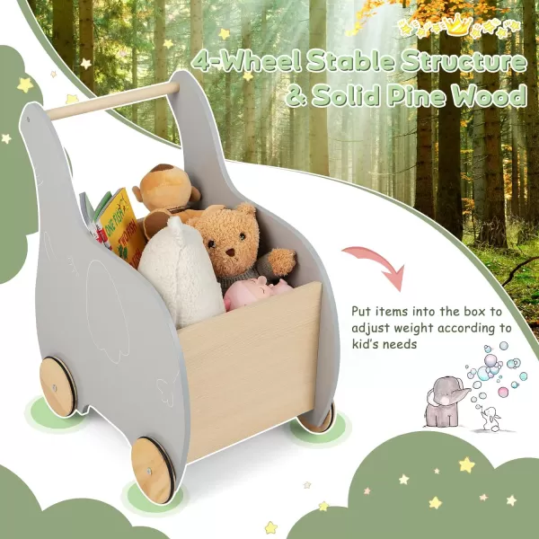 INFANS 2 in 1 Baby Wooden Push Learning Walker with Wheels, Kid Shopping Cart Stroller for Baby Girls Boys, Children Wagon Push and Pull Toy for Toddlers Age 1 2 3 Years Old