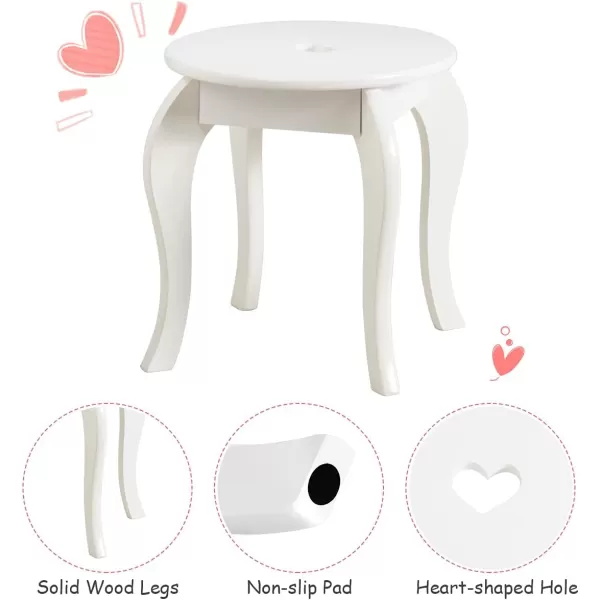 INFANS 2 in 1 Wooden Kids Princess Vanity Table &amp; Chair Set, Child Pretend Play Makeup Table with Detachable Real Mirror, Large Drawer, Pretend Beauty Make Up Dressing Play Set for Girl