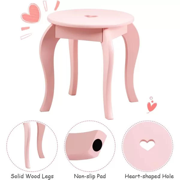 INFANS 2 in 1 Wooden Kids Princess Vanity Table &amp; Chair Set, Child Pretend Play Makeup Table with Detachable Real Mirror, Large Drawer, Pretend Beauty Make Up Dressing Play Set for Girl