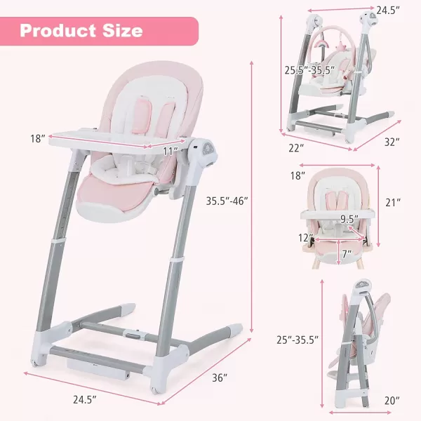 INFANS 3 in 1 Baby High Chair, Electric Baby Swing, Infant Dining Booster Seat with Remote Control One-Hand Removable Tray Double Cushion, Multifunction Highchair for Toddlers