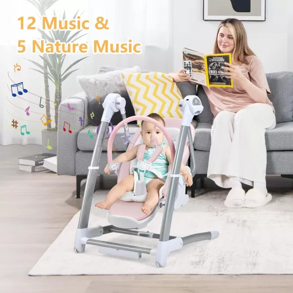 INFANS 3 in 1 Baby High Chair, Electric Baby Swing, Infant Dining Booster Seat with Remote Control One-Hand Removable Tray Double Cushion, Multifunction Highchair for Toddlers