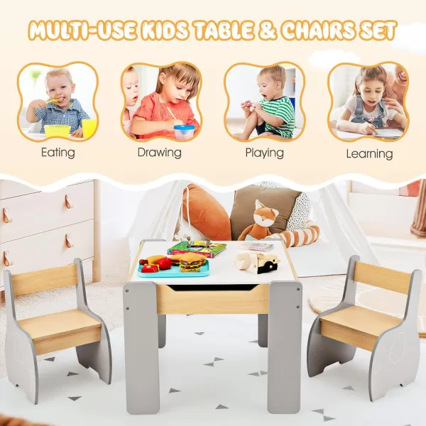 INFANS 3 in 1 Kids Table and Chair Set, Wood Multi Activity Table with Removable Tabletop, Detachable Blackboard for Toddler Playing Drawing Arts Crafts,3 PCS Children Furniture with Storage