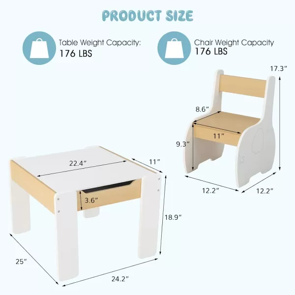 INFANS 3 in 1 Kids Table and Chair Set, Wood Multi Activity Table with Removable Tabletop, Detachable Blackboard for Toddler Playing Drawing Arts Crafts,3 PCS Children Furniture with Storage