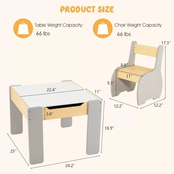 INFANS 3 in 1 Kids Table and Chair Set, Wood Multi Activity Table with Removable Tabletop, Detachable Blackboard for Toddler Playing Drawing Arts Crafts,3 PCS Children Furniture with Storage