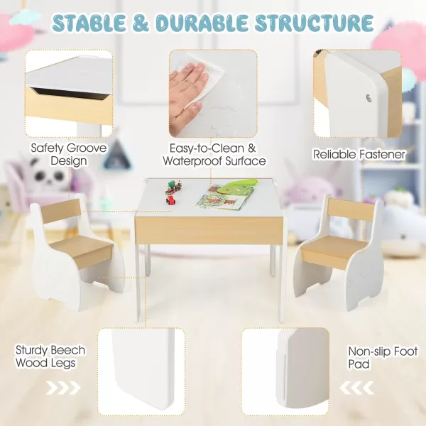 INFANS 3 in 1 Kids Table and Chair Set, Wood Multi Activity Table with Removable Tabletop, Detachable Blackboard for Toddler Playing Drawing Arts Crafts,3 PCS Children Furniture with Storage