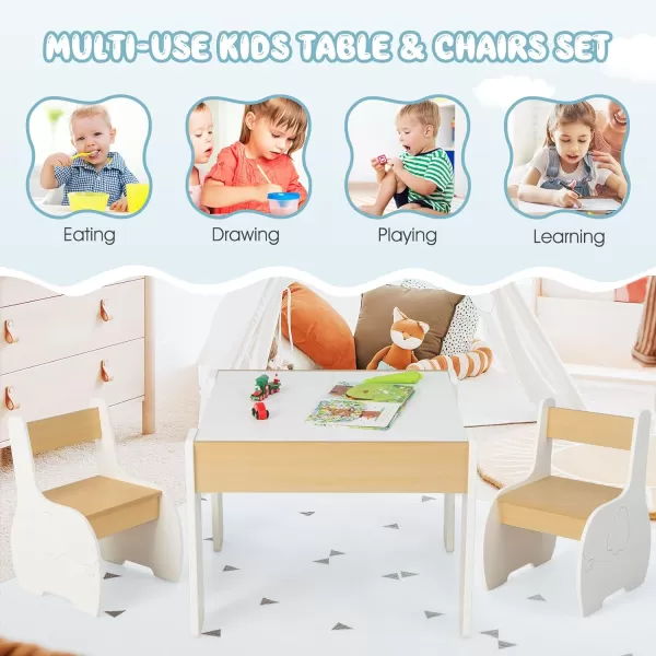 INFANS 3 in 1 Kids Table and Chair Set, Wood Multi Activity Table with Removable Tabletop, Detachable Blackboard for Toddler Playing Drawing Arts Crafts,3 PCS Children Furniture with Storage