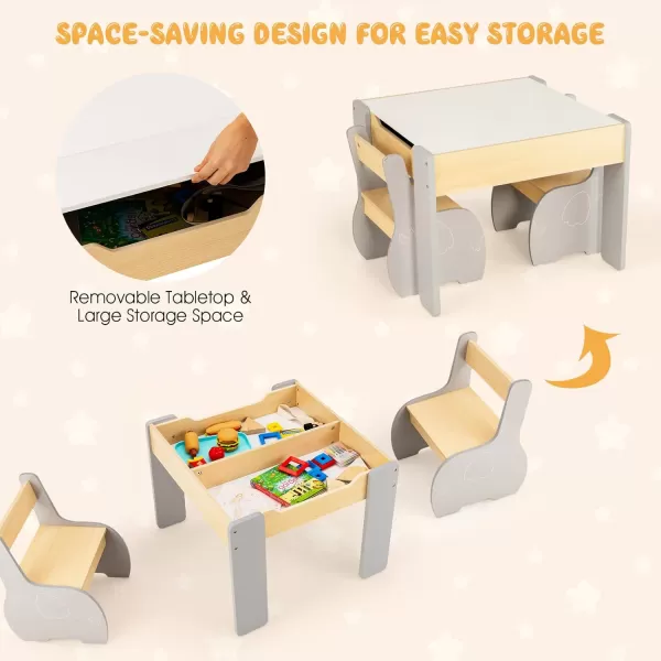 INFANS 3 in 1 Kids Table and Chair Set, Wood Multi Activity Table with Removable Tabletop, Detachable Blackboard for Toddler Playing Drawing Arts Crafts,3 PCS Children Furniture with Storage