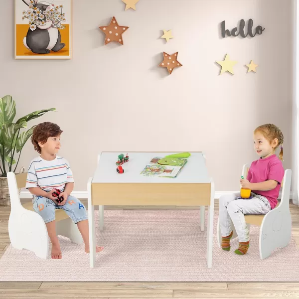 INFANS 3 in 1 Kids Table and Chair Set, Wood Multi Activity Table with Removable Tabletop, Detachable Blackboard for Toddler Playing Drawing Arts Crafts,3 PCS Children Furniture with Storage