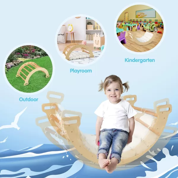 INFANS 4 in 1 Arch Climbing Toys for Toddlers, Montessori Wooden Arch Climber Ladder Structure and Rocker with Cushion Pad, Waldorf Children Indoor Gym Learning Playset for Kids Boys Girls Colourful