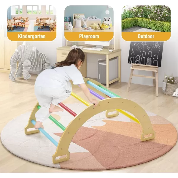 INFANS 4 in 1 Arch Climbing Toys for Toddlers, Montessori Wooden Arch Climber Ladder Structure and Rocker with Cushion Pad, Waldorf Children Indoor Gym Learning Playset for Kids Boys Girls Colourful