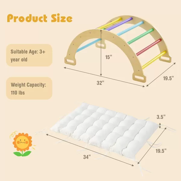 INFANS 4 in 1 Arch Climbing Toys for Toddlers, Montessori Wooden Arch Climber Ladder Structure and Rocker with Cushion Pad, Waldorf Children Indoor Gym Learning Playset for Kids Boys Girls Colourful
