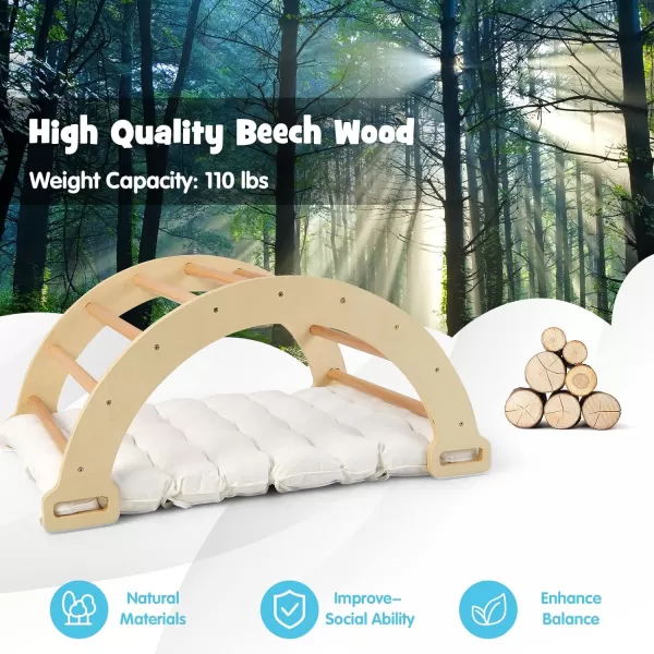 INFANS 4 in 1 Arch Climbing Toys for Toddlers, Montessori Wooden Arch Climber Ladder Structure and Rocker with Cushion Pad, Waldorf Children Indoor Gym Learning Playset for Kids Boys Girls Colourful