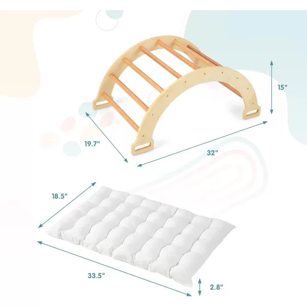 INFANS 4 in 1 Arch Climbing Toys for Toddlers, Montessori Wooden Arch Climber Ladder Structure and Rocker with Cushion Pad, Waldorf Children Indoor Gym Learning Playset for Kids Boys Girls Colourful