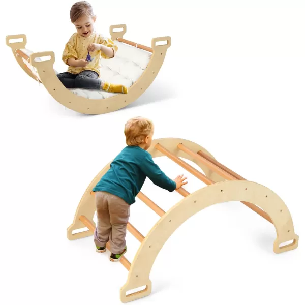 INFANS 4 in 1 Arch Climbing Toys for Toddlers, Montessori Wooden Arch Climber Ladder Structure and Rocker with Cushion Pad, Waldorf Children Indoor Gym Learning Playset for Kids Boys Girls Colourful