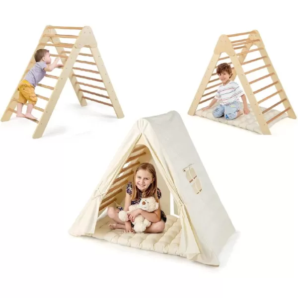INFANS 4 in 1 Arch Climbing Toys for Toddlers, Montessori Wooden Arch Climber Ladder Structure and Rocker with Cushion Pad, Waldorf Children Indoor Gym Learning Playset for Kids Boys Girls Colourful