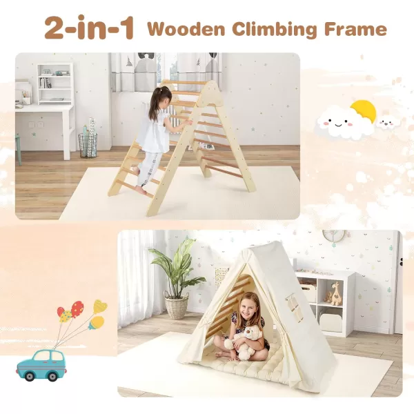 INFANS 4 in 1 Arch Climbing Toys for Toddlers, Montessori Wooden Arch Climber Ladder Structure and Rocker with Cushion Pad, Waldorf Children Indoor Gym Learning Playset for Kids Boys Girls Colourful