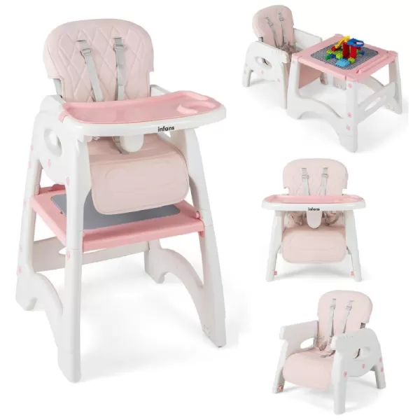 INFANS 5 in 1 Baby High Chair, Convertible Toddler Table Chair Set, Rocking Chair, Multi-Function Seat with Lockable Universal Wheels, Adjustable Seat Back, Removable Trays 