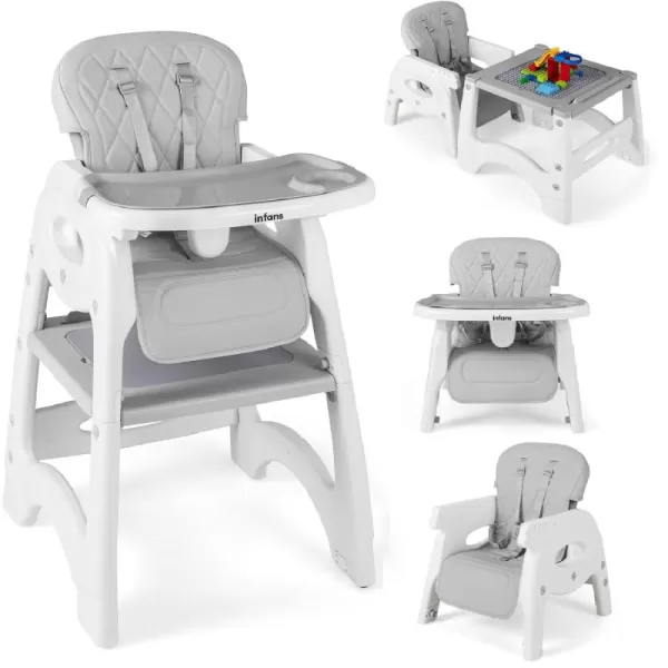 INFANS 5 in 1 Baby High Chair, Convertible Toddler Table Chair Set, Rocking Chair, Multi-Function Seat with Lockable Universal Wheels, Adjustable Seat Back, Removable Trays 