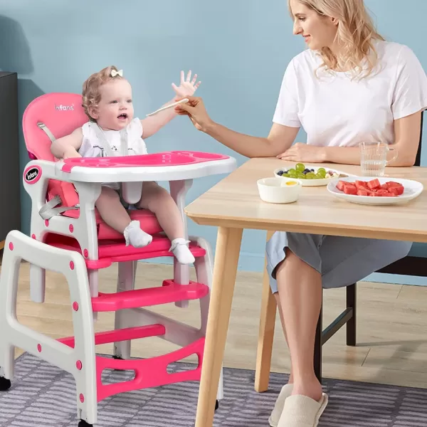 INFANS 5 in 1 Baby High Chair, Convertible Toddler Table Chair Set, Rocking Chair, Multi-Function Seat with Lockable Universal Wheels, Adjustable Seat Back, Removable Trays 