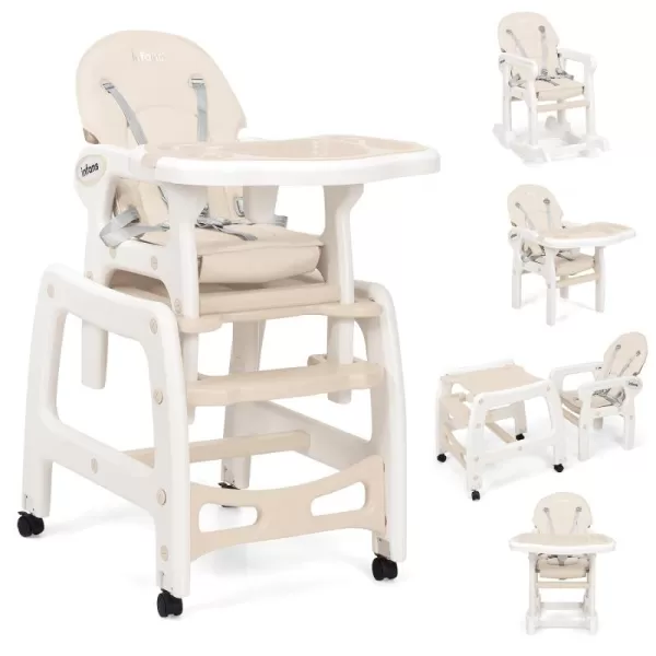 INFANS 5 in 1 Baby High Chair, Convertible Toddler Table Chair Set, Rocking Chair, Multi-Function Seat with Lockable Universal Wheels, Adjustable Seat Back, Removable Trays 