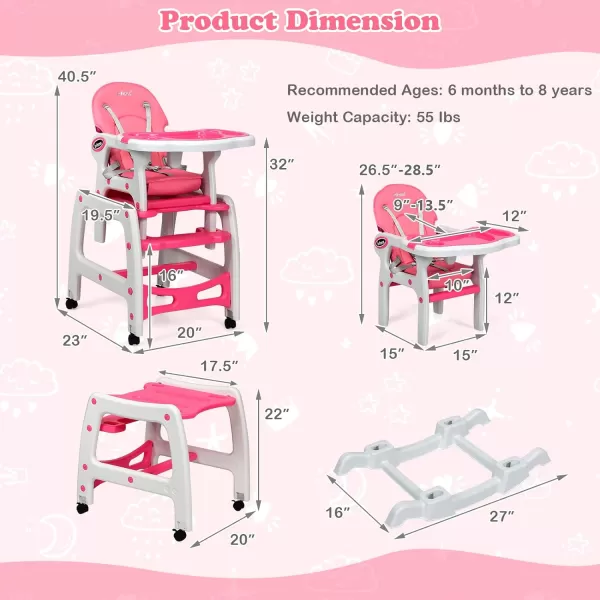 INFANS 5 in 1 Baby High Chair, Convertible Toddler Table Chair Set, Rocking Chair, Multi-Function Seat with Lockable Universal Wheels, Adjustable Seat Back, Removable Trays 