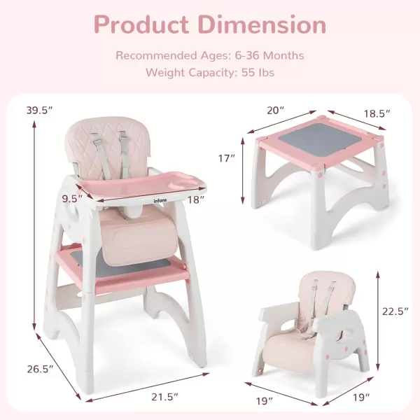 INFANS 5 in 1 Baby High Chair, Convertible Toddler Table Chair Set, Rocking Chair, Multi-Function Seat with Lockable Universal Wheels, Adjustable Seat Back, Removable Trays 