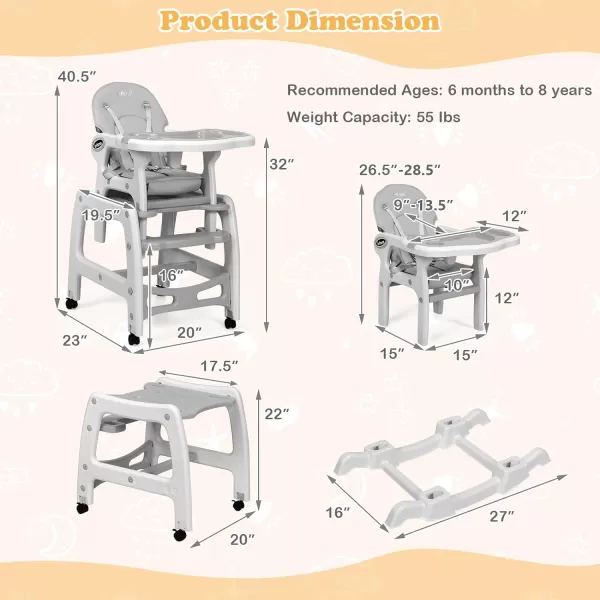 INFANS 5 in 1 Baby High Chair, Convertible Toddler Table Chair Set, Rocking Chair, Multi-Function Seat with Lockable Universal Wheels, Adjustable Seat Back, Removable Trays 