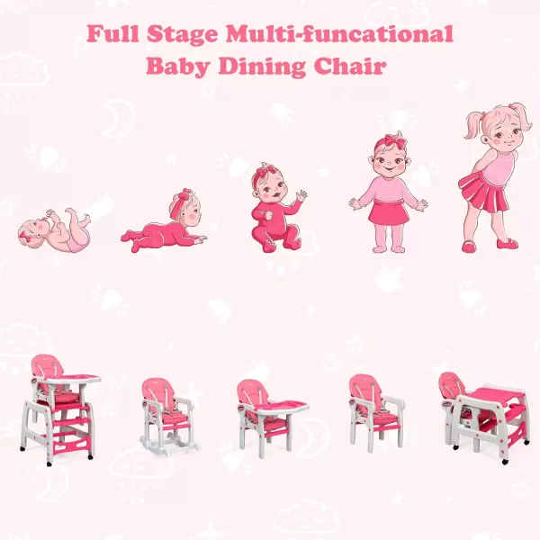 INFANS 5 in 1 Baby High Chair, Convertible Toddler Table Chair Set, Rocking Chair, Multi-Function Seat with Lockable Universal Wheels, Adjustable Seat Back, Removable Trays 