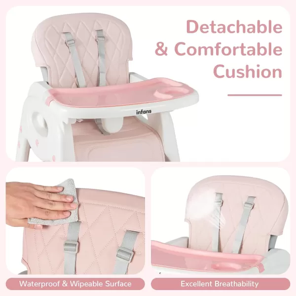 INFANS 5 in 1 Baby High Chair, Convertible Toddler Table Chair Set, Rocking Chair, Multi-Function Seat with Lockable Universal Wheels, Adjustable Seat Back, Removable Trays 