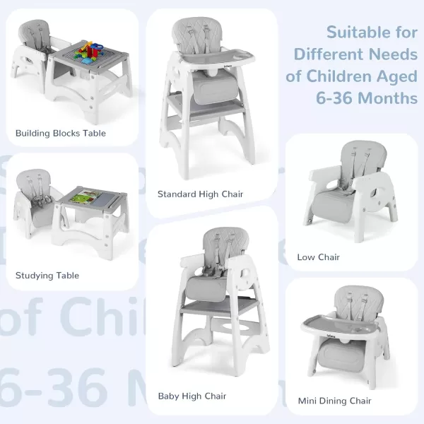 INFANS 5 in 1 Baby High Chair, Convertible Toddler Table Chair Set, Rocking Chair, Multi-Function Seat with Lockable Universal Wheels, Adjustable Seat Back, Removable Trays 
