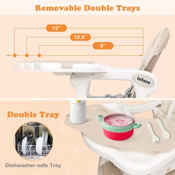 INFANS 5 in 1 Baby High Chair, Convertible Toddler Table Chair Set, Rocking Chair, Multi-Function Seat with Lockable Universal Wheels, Adjustable Seat Back, Removable Trays 