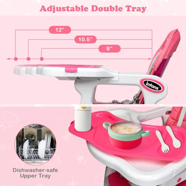 INFANS 5 in 1 Baby High Chair, Convertible Toddler Table Chair Set, Rocking Chair, Multi-Function Seat with Lockable Universal Wheels, Adjustable Seat Back, Removable Trays 
