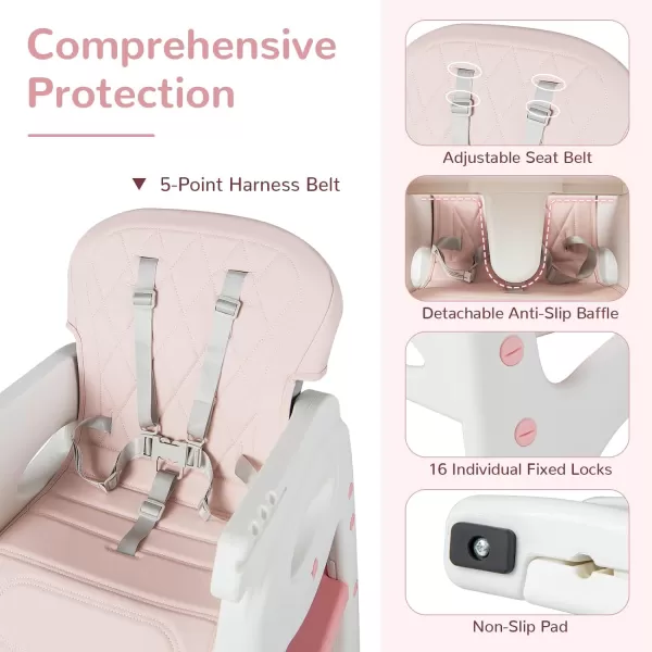 INFANS 5 in 1 Baby High Chair, Convertible Toddler Table Chair Set, Rocking Chair, Multi-Function Seat with Lockable Universal Wheels, Adjustable Seat Back, Removable Trays 