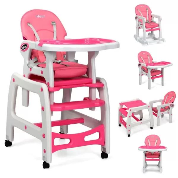 INFANS 5 in 1 Baby High Chair, Convertible Toddler Table Chair Set, Rocking Chair, Multi-Function Seat with Lockable Universal Wheels, Adjustable Seat Back, Removable Trays 