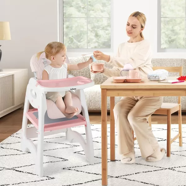 INFANS 5 in 1 Baby High Chair, Convertible Toddler Table Chair Set, Rocking Chair, Multi-Function Seat with Lockable Universal Wheels, Adjustable Seat Back, Removable Trays 