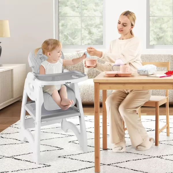 INFANS 5 in 1 Baby High Chair, Convertible Toddler Table Chair Set, Rocking Chair, Multi-Function Seat with Lockable Universal Wheels, Adjustable Seat Back, Removable Trays 