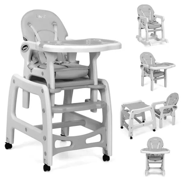 INFANS 5 in 1 Baby High Chair, Convertible Toddler Table Chair Set, Rocking Chair, Multi-Function Seat with Lockable Universal Wheels, Adjustable Seat Back, Removable Trays 